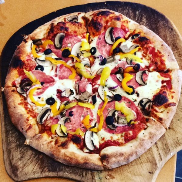 Salami, Mushroom, Bell Pepper, Red Onion, Olive, Artichoke Hearts